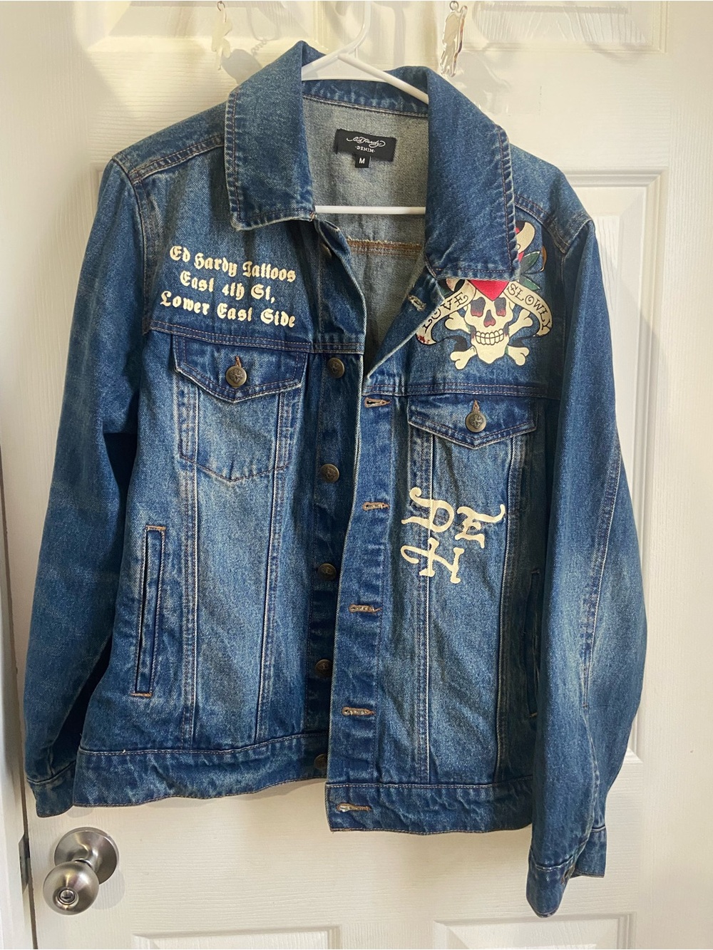 Ed Hardy Denim Jacket in Blue with Contrast Stitching